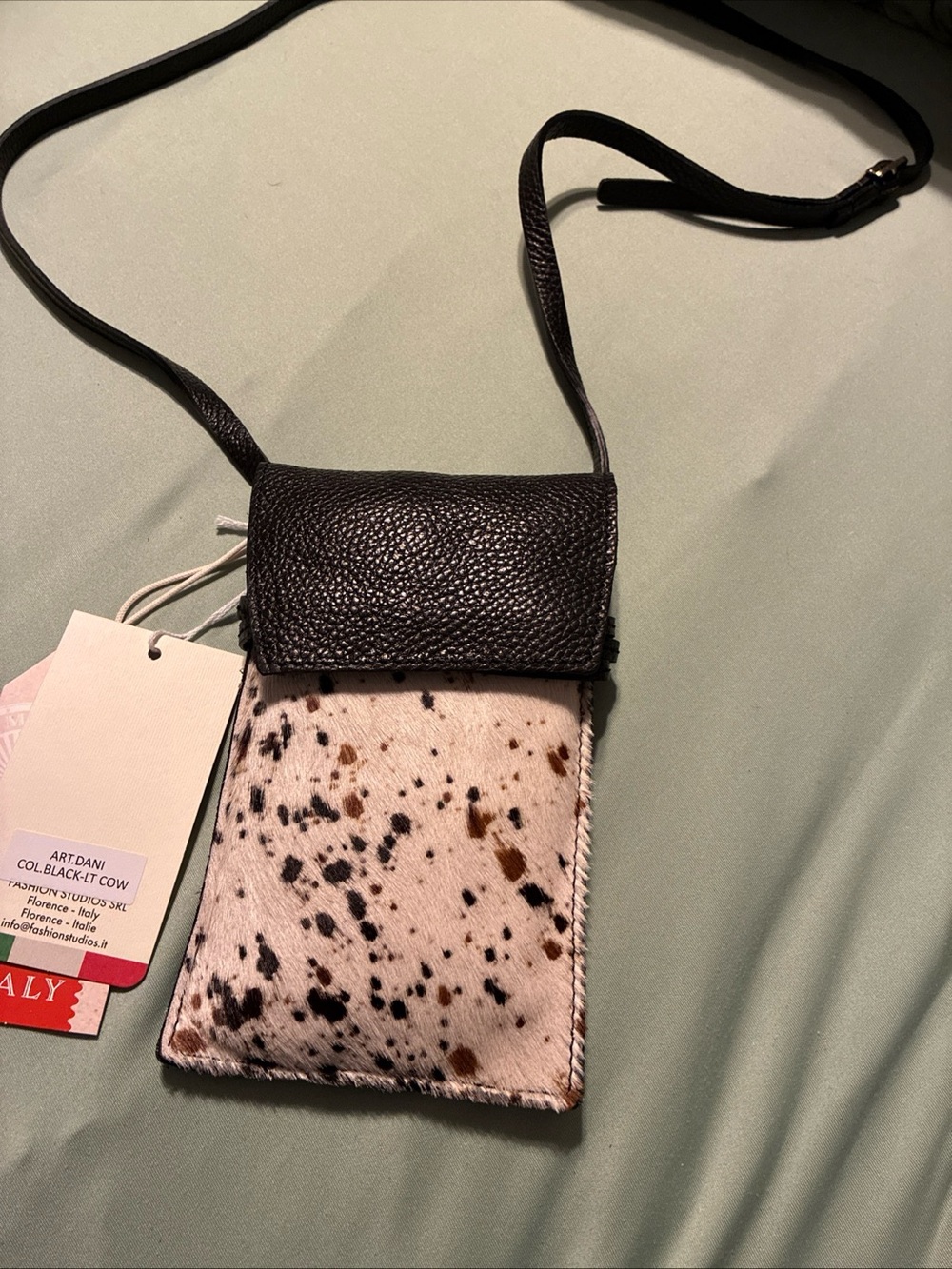Divina Firenze ladies crossbody purse cow print leather